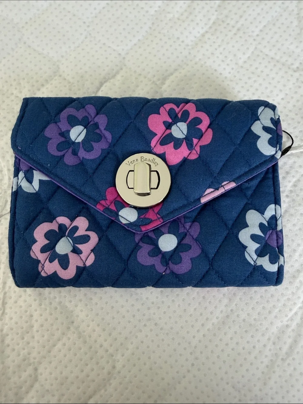NEW Vera Bradley Navy Quilted Floral Turn-Lock Wallet